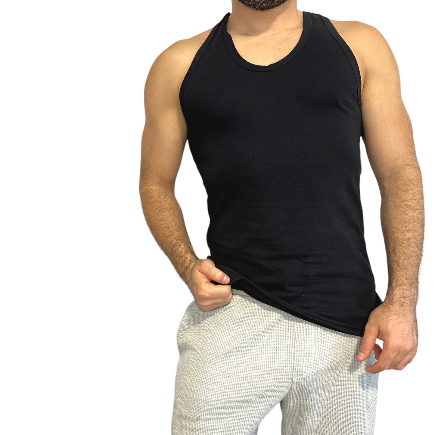 Herrenhemd ärmellos in Schwartz Sport