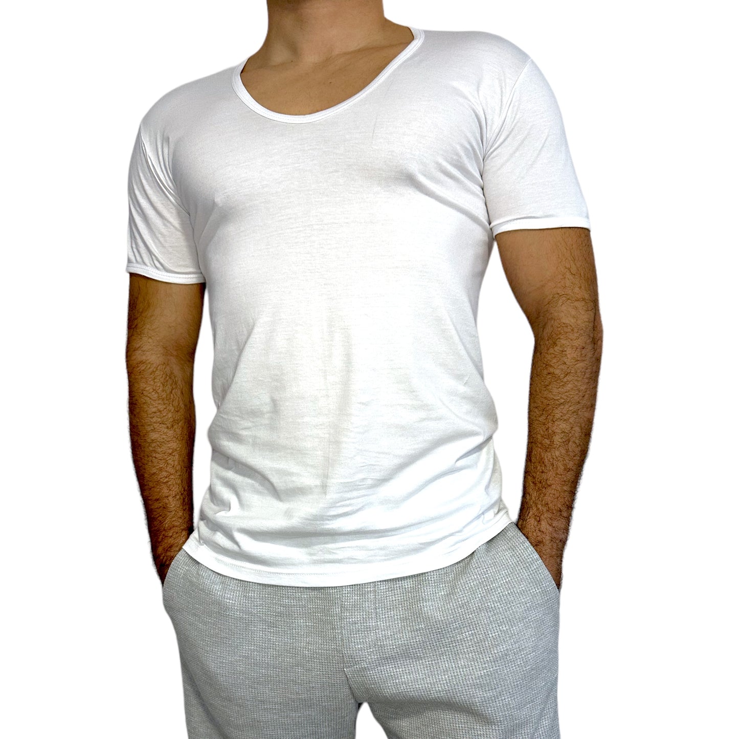 Herren Unterhemd mit halben Ärmeln und V-Ausschnitt in Weiss